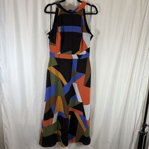 Tahari Arthur S Levine Maxi Dress Women's 8 Black Color Block High Neck Sleevlss